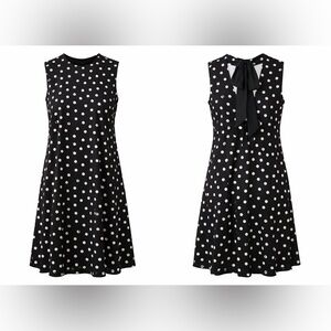 Signature by Robbie Bee Black Polka Dot Sleeveless‎ Dress Tie Back XL